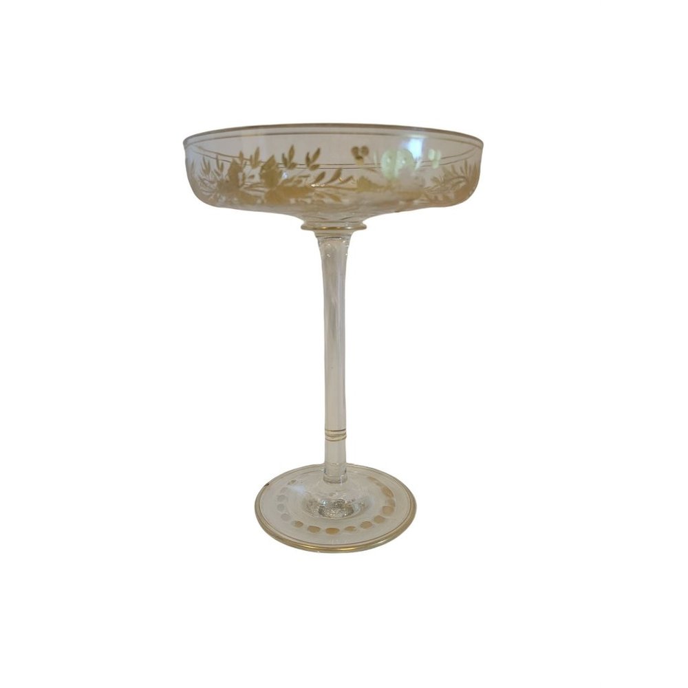 Vintage Tall Hand Painted Floral Crystal Glass Compote